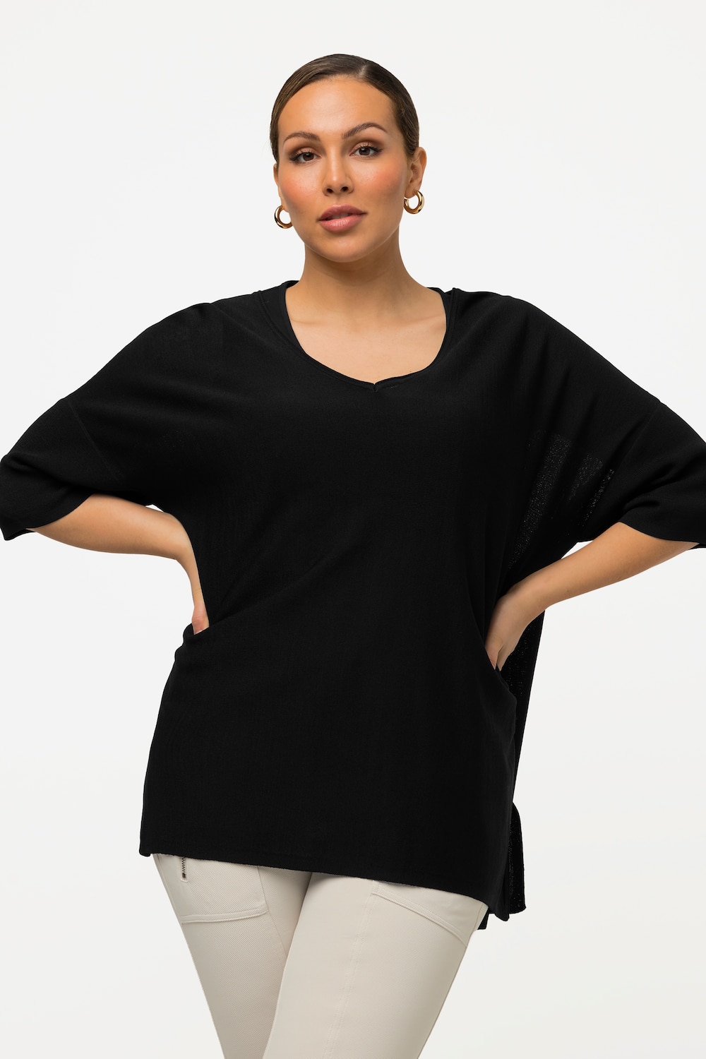 Große Größen Pullover, Damen, schwarz, Größe: 46/48, Viskose/Synthetische Fasern, Ulla Popken von MODERN VIEW