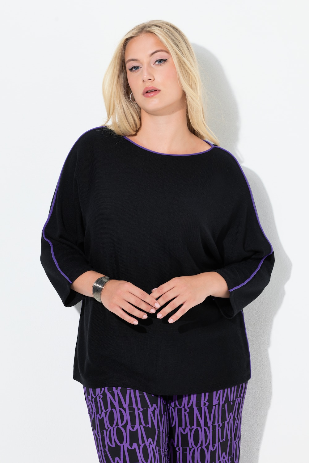 Große Größen Pullover, Damen, schwarz, Größe: 62/64, Synthetische Fasern/Baumwolle, Ulla Popken von MODERN VIEW
