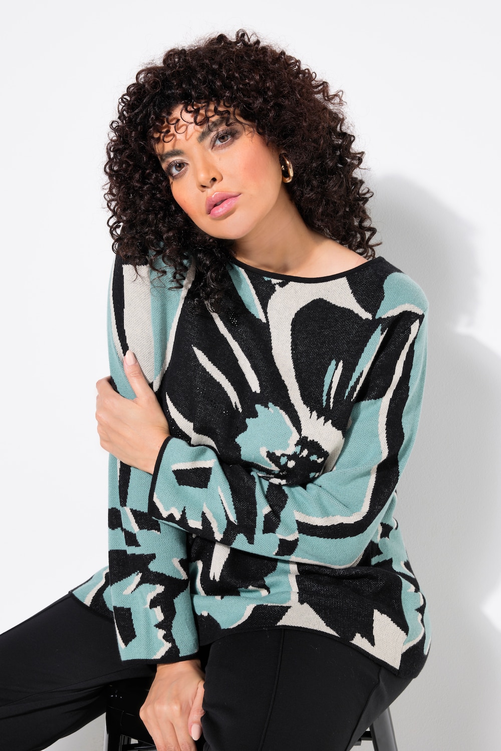 Große Größen Pullover, Damen, türkis, Größe: 50/52, Baumwolle, Ulla Popken von MODERN VIEW