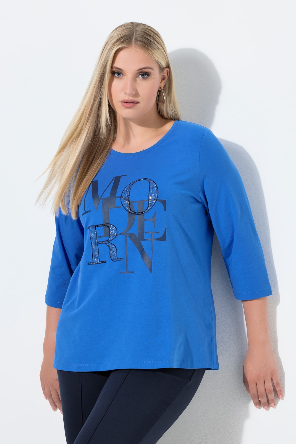 Große Größen Shirt, Damen, blau, Größe: 54/56, Baumwolle, Ulla Popken von MODERN VIEW