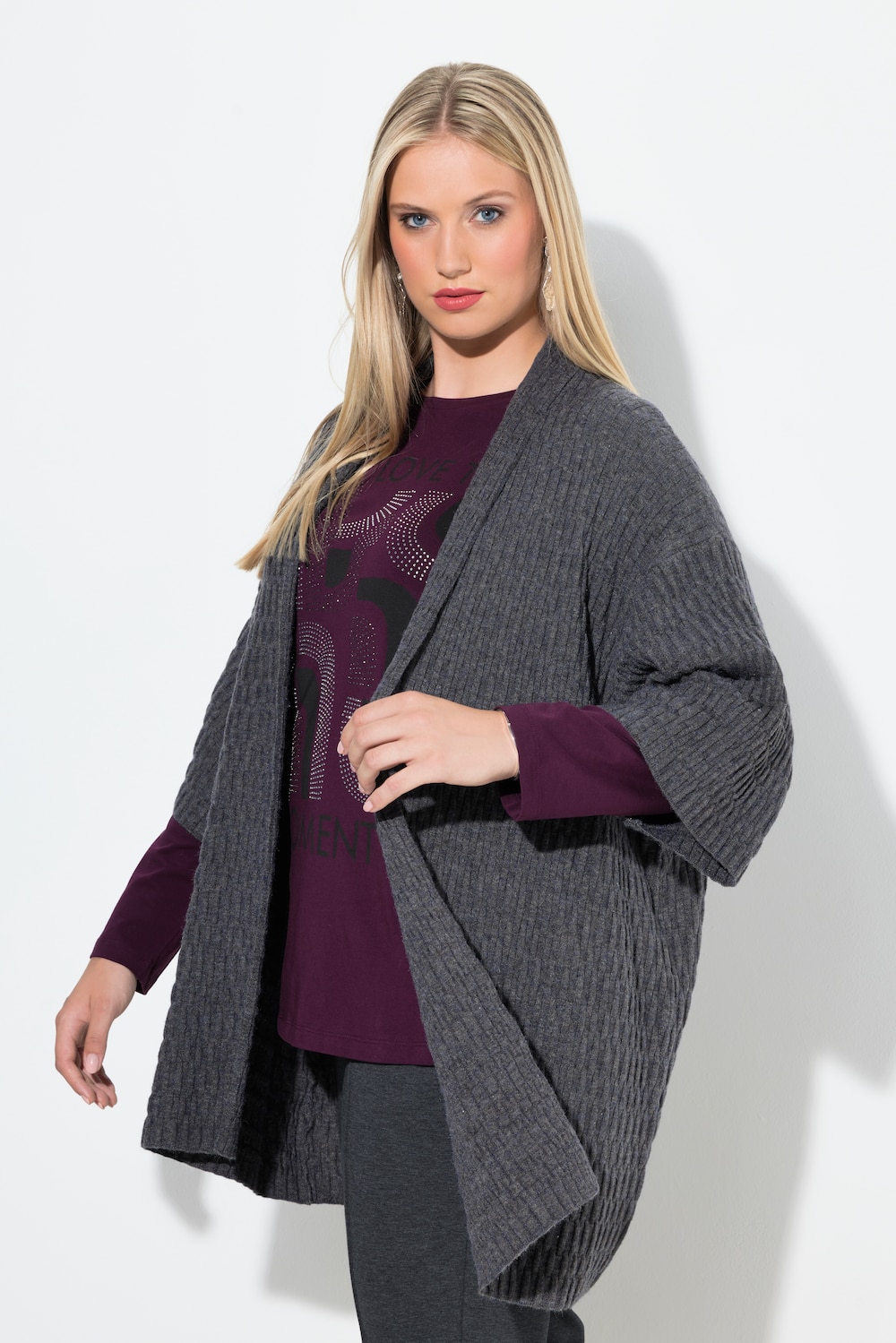 Große Größen Strickjacke, Damen, grau, Größe: 50/52, Viskose/Synthetische Fasern/Polyester, Ulla Popken von MODERN VIEW