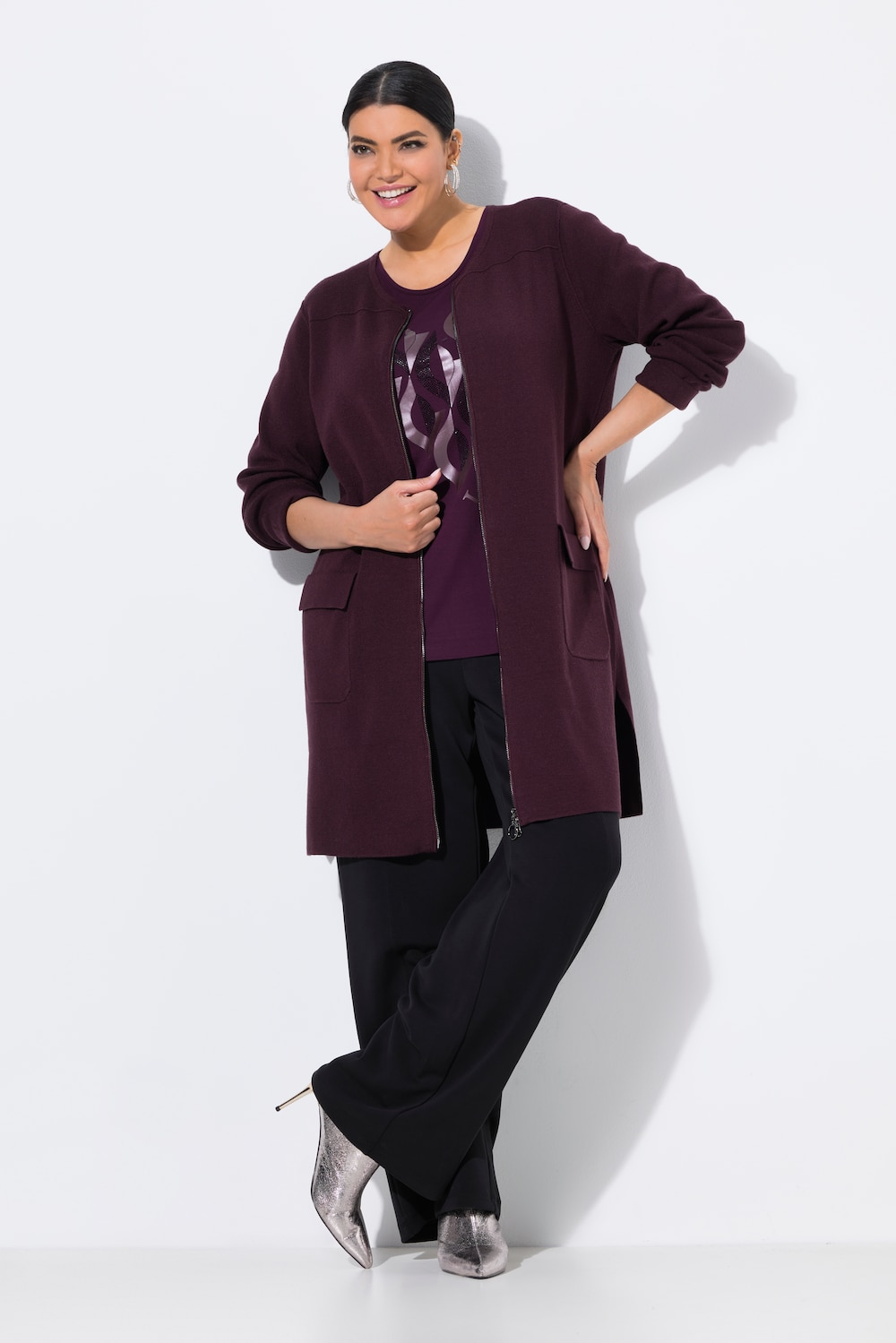 Große Größen Strickjacke, Damen, lila, Größe: 50/52, Viskose/Polyester/Synthetische Fasern, Ulla Popken von MODERN VIEW