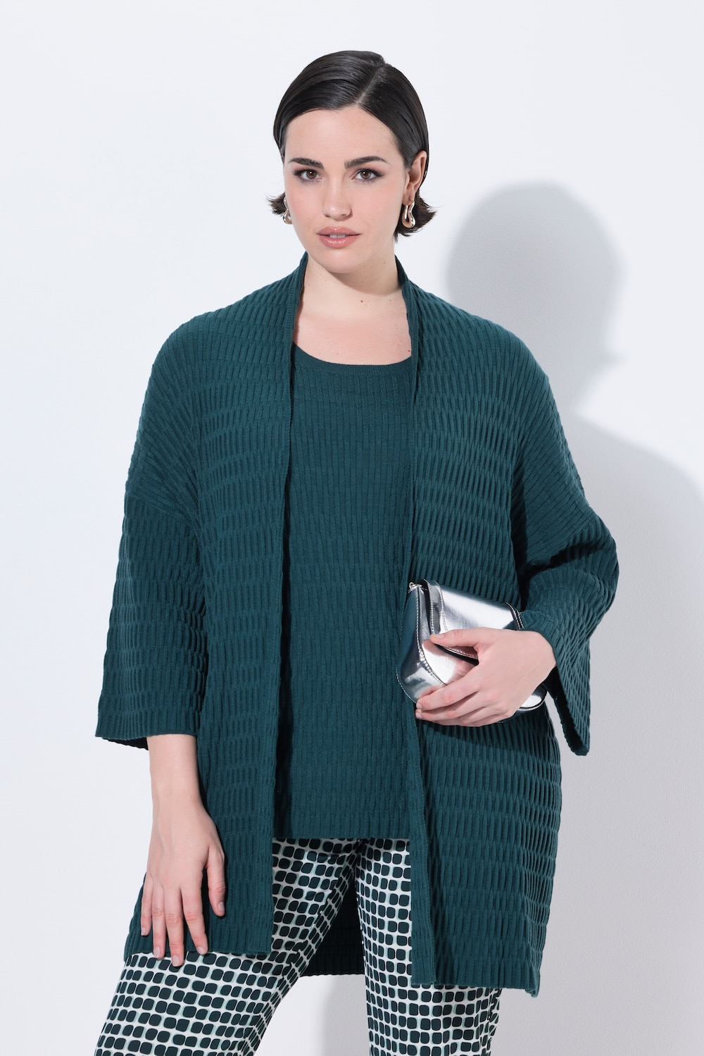 Große Größen Strickjacke, Damen, türkis, Größe: 42/44, Viskose/Synthetische Fasern/Polyester, Ulla Popken von MODERN VIEW