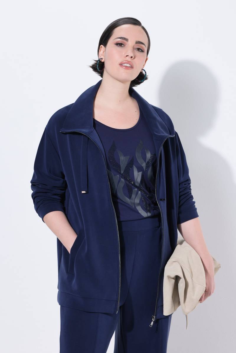 Große Größen Sweatjacke, Damen, blau, Größe: 50/52, Synthetische Fasern/Polyester, Ulla Popken von MODERN VIEW