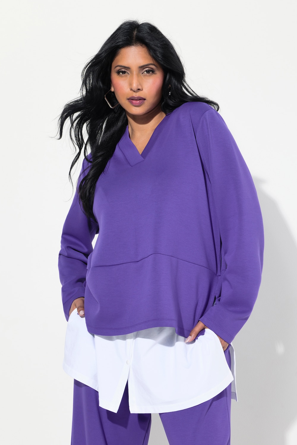 Große Größen Sweatshirt, Damen, lila, Größe: 58/60, Baumwolle/Synthetische Fasern/Polyester, Ulla Popken von MODERN VIEW