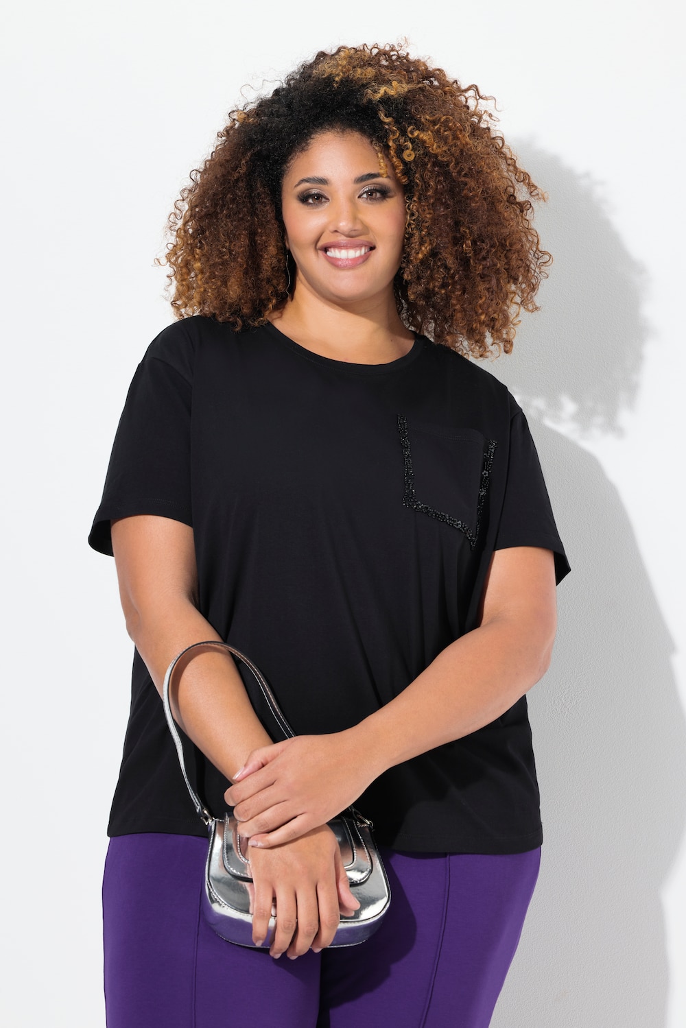 Große Größen T-Shirt, Damen, schwarz, Größe: 46/48, Baumwolle, Ulla Popken von MODERN VIEW