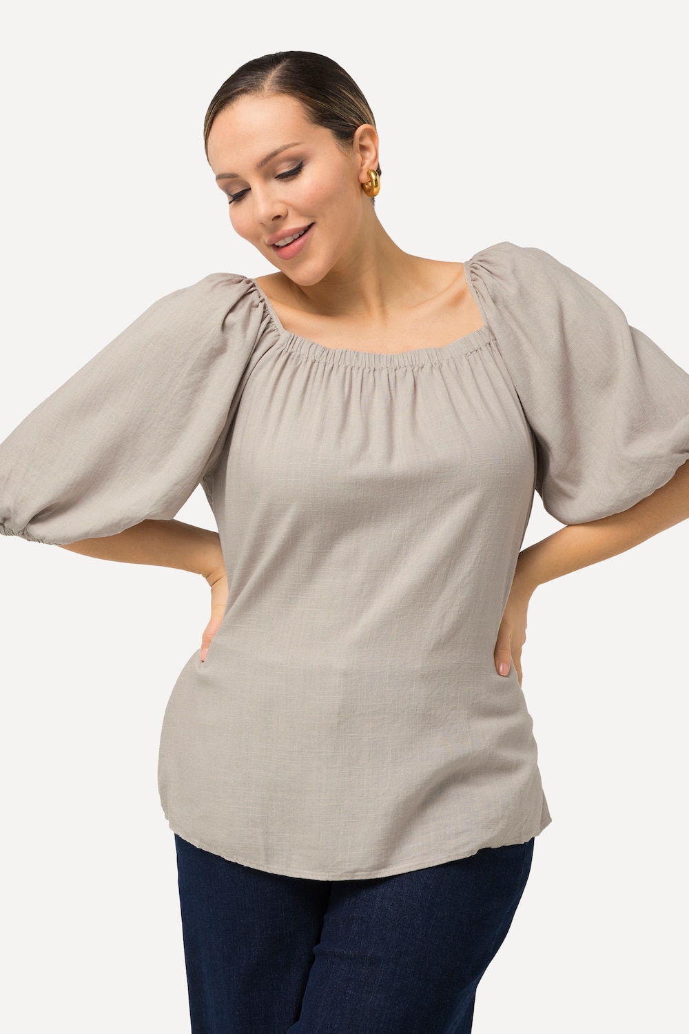 Große Größen Tunika, Damen, beige, Größe: 54/56, Viskose/Leinen, Ulla Popken von MODERN VIEW