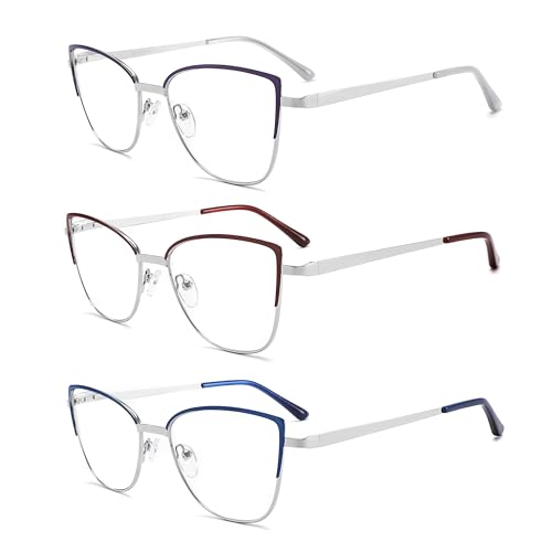 MODFANS 3er-Pack Lesebrille Damen Blaulichtfilter Metallrahmen Edelstahl Material von MODFANS