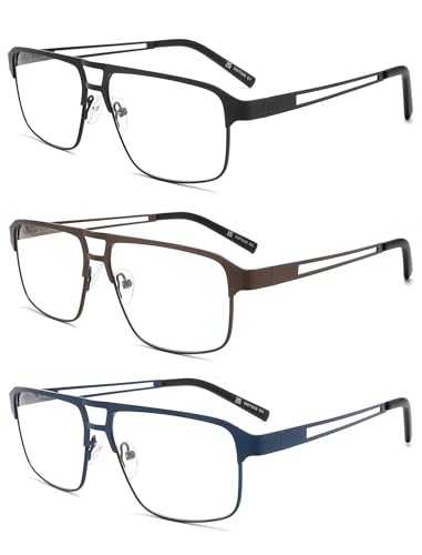 MODFANS 3er-Pack Lesebrille Herren Blaulichtfilter Metallrahmen Rechteck Stil Edelstahl Material von MODFANS