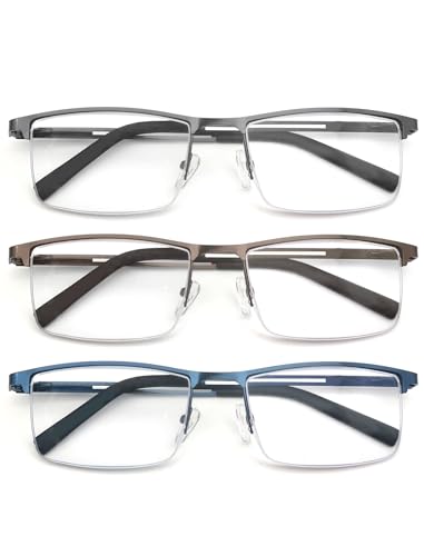 MODFANS 3er-Pack Lesebrille Herren Blaulichtfilter Metallrahmen Rechteck Stil Edelstahl Material von MODFANS