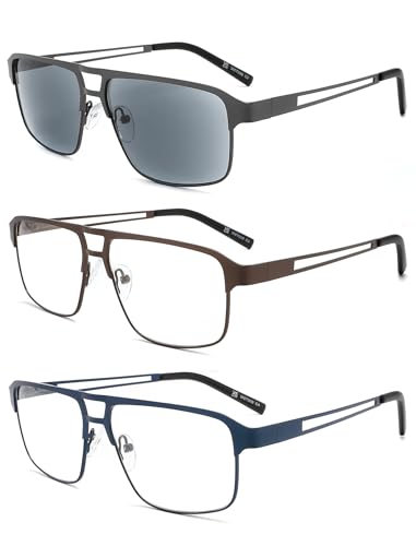 MODFANS 3er-Pack Lesebrille Herren Blaulichtfilter Metallrahmen Rechteck Stil Edelstahl Material von MODFANS