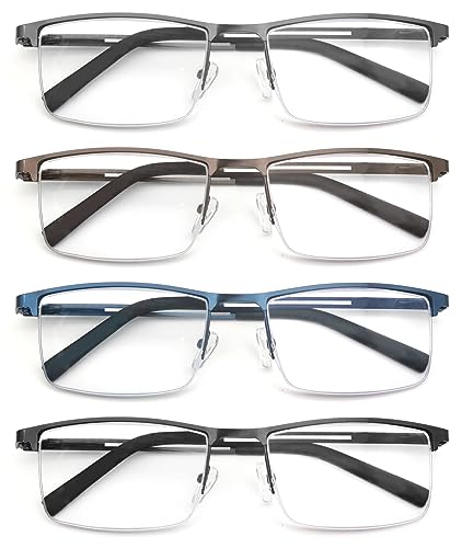 MODFANS 4er-Pack Lesebrille Herren Blaulichtfilter Metallrahmen Rechteck Stil Edelstahl Material von MODFANS