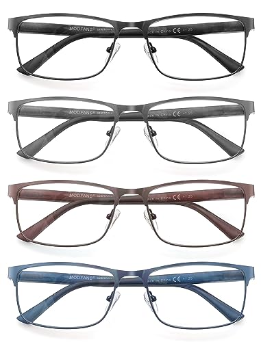 MODFANS 4er-Pack Lesebrille Herren Blaulichtfilter Metallrahmen Rechteck Stil Edelstahl Material von MODFANS
