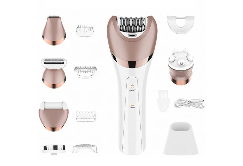 MODFU Elektrokörperrasierer Körperpflege Rasierer Damenrasierer Bikinitrimmer Intimrasierer, Aufsätze: 6, 6-In-1 Akku Elektrischer Damenrasierer USB-Aufladung, Damen Frauen Haartrimmer Gesicht Nase Achseln Intimbereich Bikinizone von MODFU