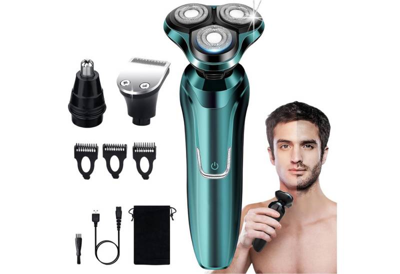 MODFU Elektrorasierer Herren 3D Rasierapparat Barttrimmer Bartschneider, Langhaartrimmer, 3 in 1 Haarschneider Rasur Nasenhaartrimmer Detail-Trimmer IPX7 USB, mit 5 Aufsätzen 3 Scherköpfe Männer glattes Rasurergebnis von MODFU