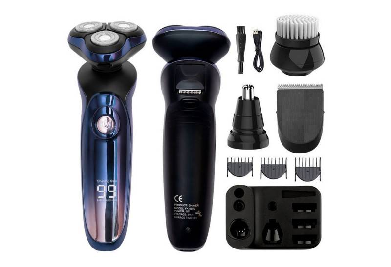 MODFU Elektrorasierer Multifunktionales Rasierer Set 4D Rasierer Barttrimmer, Gesichtsrasierer, Nass Trocken Rasur Nasenhaartrimmer mit 3/6/9 Mm Grenzkämmen, mit LCD-Display USB-Ladestation Dockingstation, IPX6 wasserdicht von MODFU