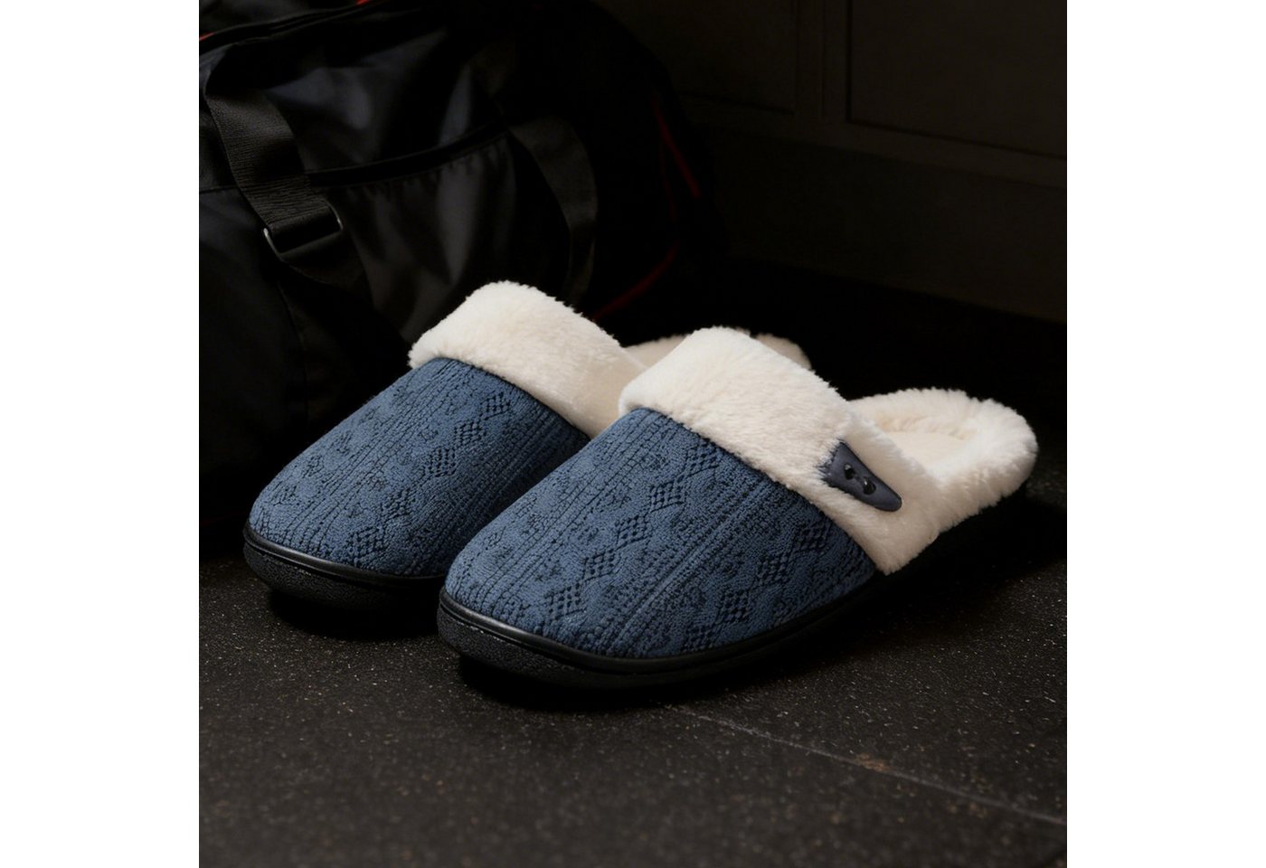 MODFU Flausch-Hausschuhe Bequeme Strickslipper Indoor Slipper Plüsch Hausschuhe (Atmungsaktives Strickobermaterial mit elegantem Farbdesign, 1-tlg., Plüsch-Strickslipper mit Memory-Schaum rutschfester Gummisohle) Unisex-Design für unterschiedliche Fußformen und Innenbereiche von MODFU