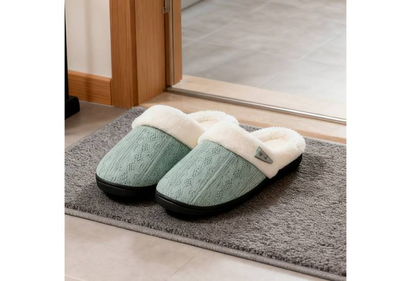 MODFU Flausch-Hausschuhe Bequeme Strickslipper Indoor Slipper Plüsch Hausschuhe (Atmungsaktives Strickobermaterial mit elegantem Farbdesign, 1-tlg., Plüsch-Strickslipper mit Memory-Schaum rutschfester Gummisohle) Unisex-Design für unterschiedliche Fußformen und Innenbereiche von MODFU