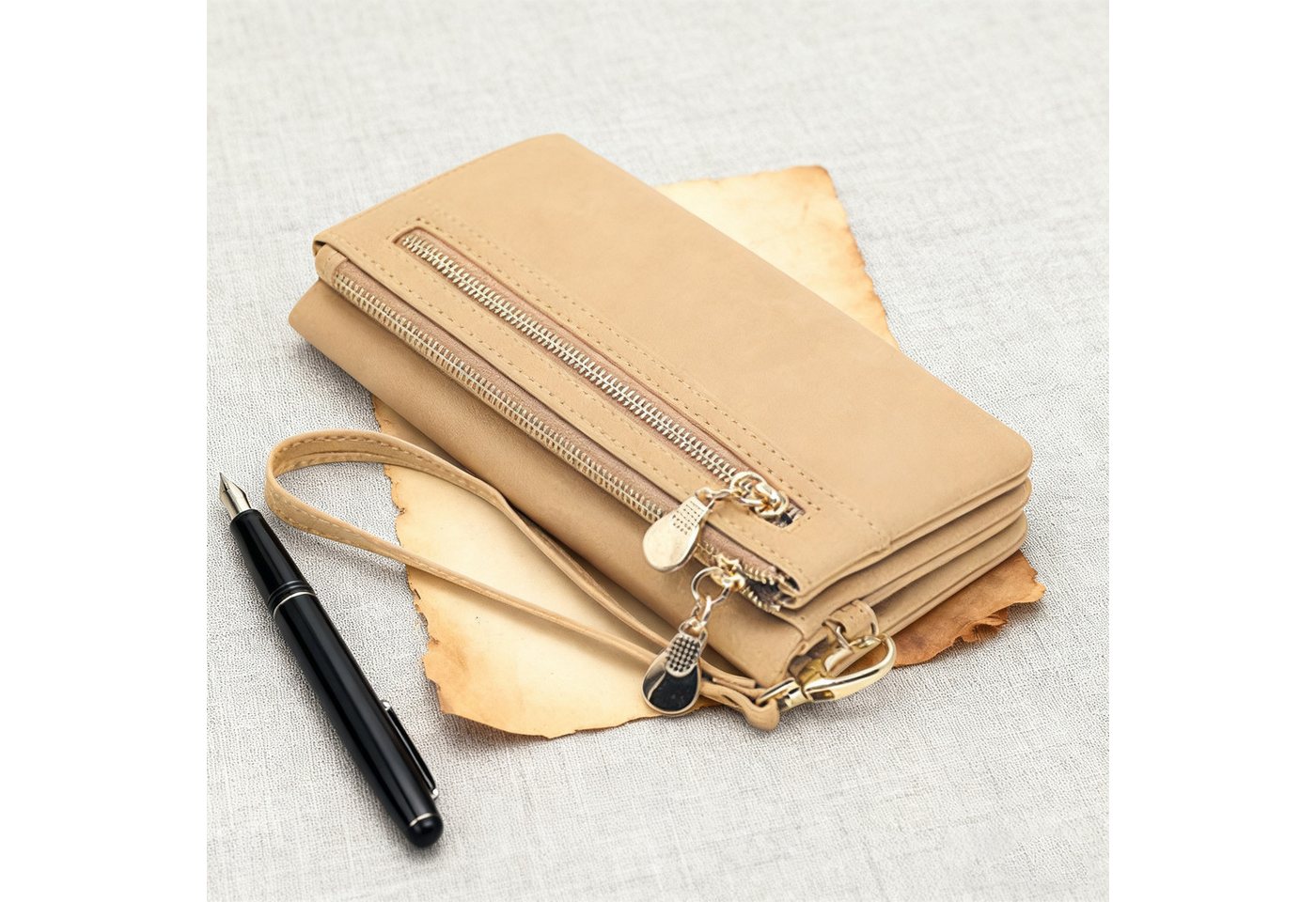 MODFU Geldbörse Damen Kunstleder Portemonnaie Portmonee Geldtasche (Kunstledergeldbörse Handtasche Brieftasche, mit Armband, 11 Kartenfächern, Geldscheinfächern), Geld Beutel mit Münzfach Groß 18,5 x 9,5 x 3cm von MODFU