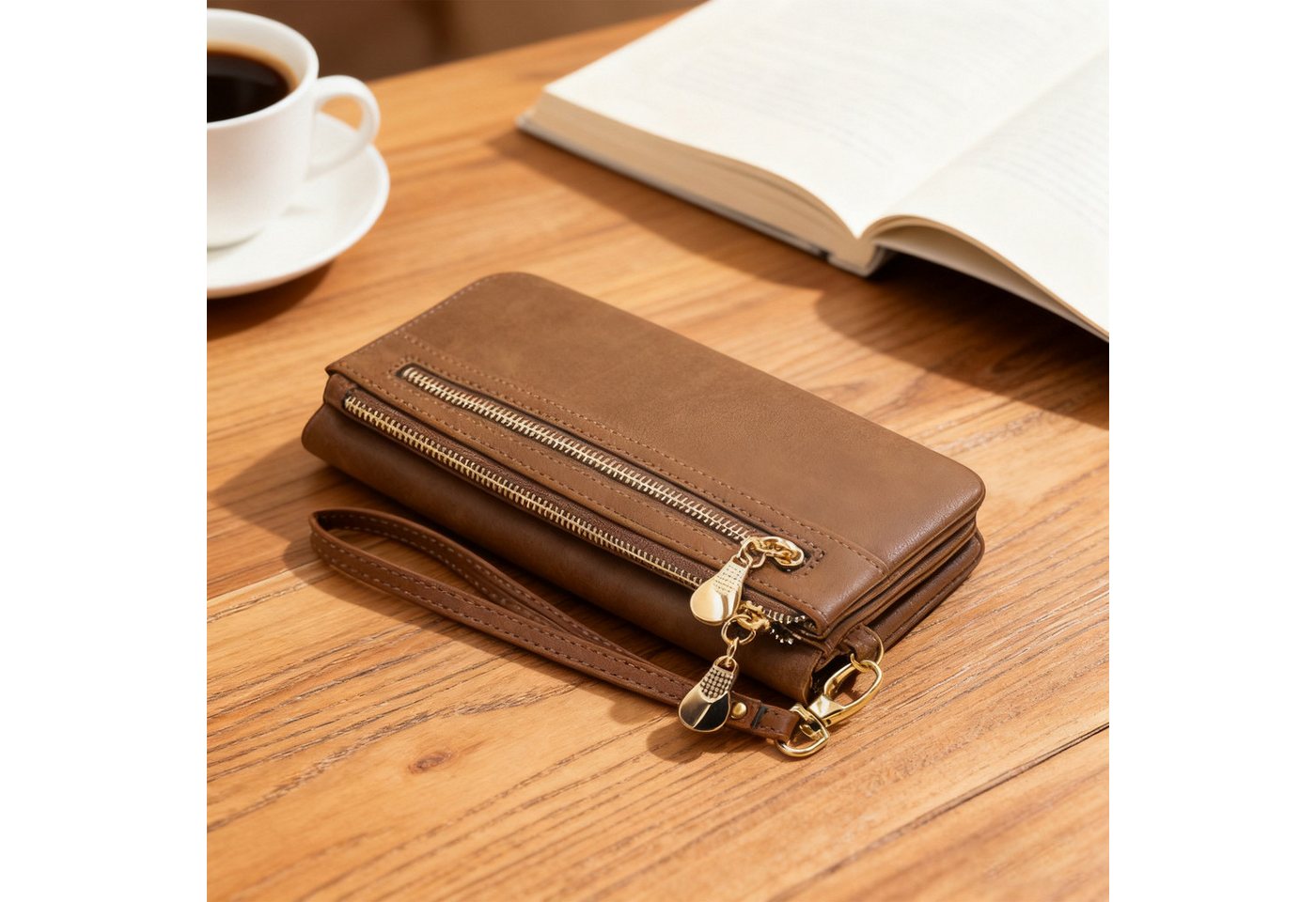 MODFU Geldbörse Damen Kunstleder Portemonnaie Portmonee Geldtasche (Kunstledergeldbörse Handtasche Brieftasche, mit Armband, 11 Kartenfächern, Geldscheinfächern), Geld Beutel mit Münzfach Groß 18,5 x 9,5 x 3cm von MODFU
