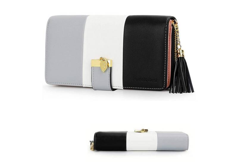 MODFU Geldbörse Damen Reiseportemonnaie Geldbeutel kompakt Portmonee (Brieftasche mit Münzfach Geldscheinfach 12 Kartenfächern, Reißverschluss, kompakt), 19,5 x 10,5 x 2,5cm, Mode Accessoire für Alltag Büro Reisen Geschenk von MODFU