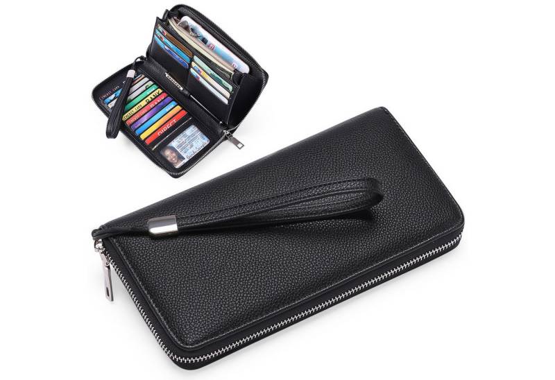 MODFU Geldbörse Handytasche Münzfach Geldbeutel Kurz Portemonnaie (Frauen Handtasche Ledergeldbörse Brieftasche mit 16 Kartenfächer, 1-tlg., Slim Wallet, Kreditkartenetui, Kartenetui, Kartenhalter), NFC RFID-Schutz mit Münzfach Groß 21.5 x 2.5 x 11.5 cm von MODFU