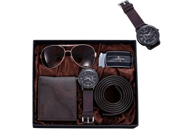 MODFU Geldbörse Herren Gentleman Geschenkset Accessoire Set Kunstleder Gürtelset (Mit Geschenkbox, 4-tlg., Wallet Watch Ledergürtel Brille Set), für Weihnachten Geburtstag Jubiläen Vatertag Thanksgiving usw von MODFU