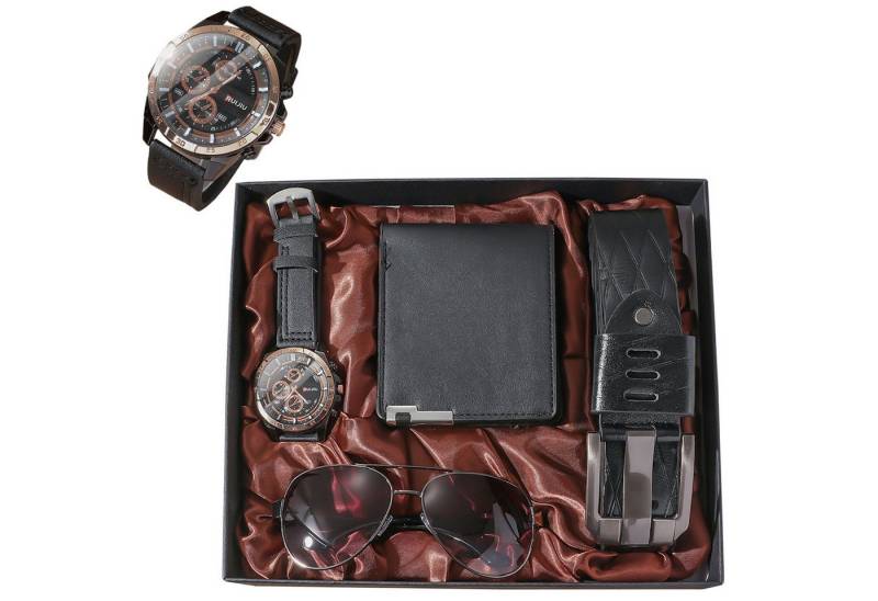 MODFU Geldbörse Herren Gentleman Geschenkset Accessoire Set Kunstleder Gürtelset (Mit Geschenkbox, 4-tlg., Wallet Watch Ledergürtel Brille Set), für Weihnachten Geburtstag Jubiläen Vatertag Thanksgiving usw von MODFU