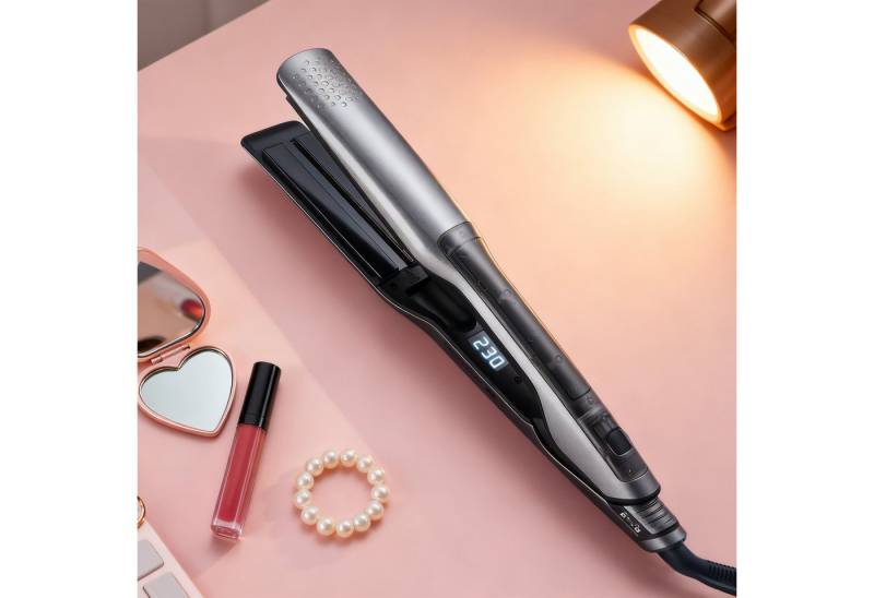 MODFU Glätteisen Haarglätter mit Dampffunktion Haarglättbürste mit keramischer Ionentechnologie, LCD-Anzeige mit präziser Temperatursteuerung 100–230 °C, Ultra-breite keramische Platte für schnelles Glätten und Locken von MODFU