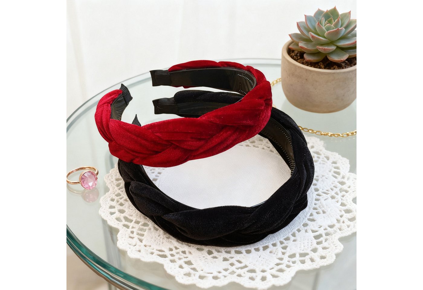 MODFU Haarreif 2er Set Damen-Samtstirnbänder Samt-Haarreifen Damen-Stirnband, druckfreies Tragen Kreuz-Design Komfort-Passform, 2-tlg., mit kreuzgewebter Struktur breitem Gürtelkörper, Vielseitig einsetzbar für Volksfeste Alltag oder festliche Anlässe von MODFU