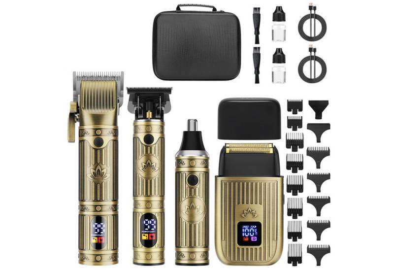 MODFU Haarschneider Herren 4-in-1 Profi Elektrisch Haarschneidemaschine Set, mit LCD-Display Nasenhaartrimmer Folienrasiermaschinen, Kabelloses Barber Set für Barbier Friseur Anfänger von MODFU