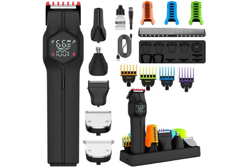 MODFU Haarschneider Multifunktions Haartrimmer Set Nasenhaartrimmer, Barttrimmer mit IPX7 wasserdicht LCD-Display 2 Geschwindigkeiten, mit Typ-C Ladefunktion magnetische Aufsätze verstellbare Schnittlängen von MODFU