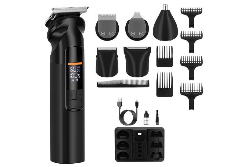 MODFU Haarschneider Profi 6-in-1 Bartschneider Set Herren mit LCD Display, Trimmer mit Edelstahlklingen Nasenhaartrimmer, 1200mAh Akku USB-Ladung leise hautfreundlich von MODFU