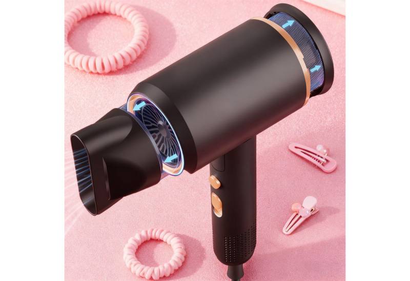 MODFU Haartrockner Ionen Haartrockner Profi Föhn Reise Föhn mit Diffusor, 2400 W, Ionen-Technologie 2 Präzisionsdüsen und Diffusor 6-Stufen-Regelung, Faltbarer Griff Überhitzungsschutz klappbar ideal für Reise Zuhause von MODFU