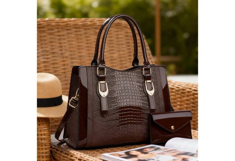 MODFU Henkeltasche Damen Handtasche Set Schultertasche Tragetasche Umhängetasche (2-teiliges Set aus Handtasche und Geldbörse mit Griff Schulterriemen, 2-tlg., mit Fächern für Handy Schlüssel und Kosmetik), Eleganter Stil ideal für Arbeit Reisen Feste oder als Geschenk von MODFU