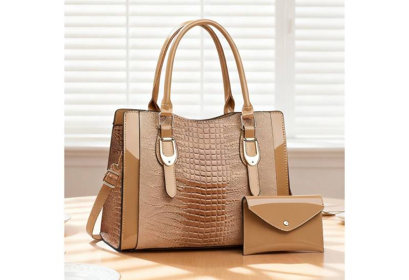 MODFU Henkeltasche Damen Handtasche Set Schultertasche Tragetasche Umhängetasche (2-teiliges Set aus Handtasche und Geldbörse mit Griff Schulterriemen, 2-tlg., mit Fächern für Handy Schlüssel und Kosmetik), Eleganter Stil ideal für Arbeit Reisen Feste oder als Geschenk von MODFU