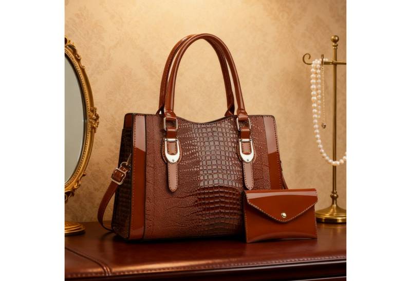 MODFU Henkeltasche Damen Handtasche Set Schultertasche Tragetasche Umhängetasche (2-teiliges Set aus Handtasche und Geldbörse mit Griff Schulterriemen, 2-tlg., mit Fächern für Handy Schlüssel und Kosmetik), Eleganter Stil ideal für Arbeit Reisen Feste oder als Geschenk von MODFU