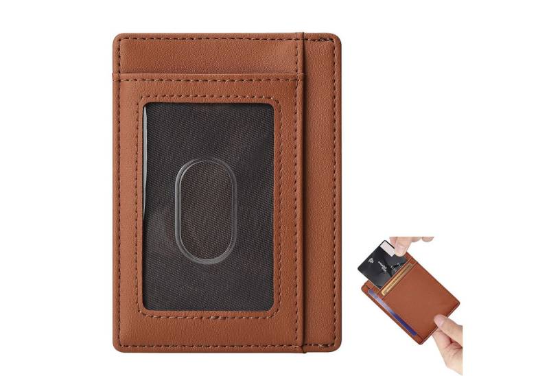 MODFU Kartenetui Geldbörse klein Leder Portemonnaie Wallet (Portmonee Kreditkartenetui mit RFID-blockierend, 1-tlg., Tragbar, 11 x 8.2 cm, mit 7 Kartenfächern und Sichtfenster), für Kreditkarte EC Karte Bank Karte Personalausweis Visitenkarten usw von MODFU
