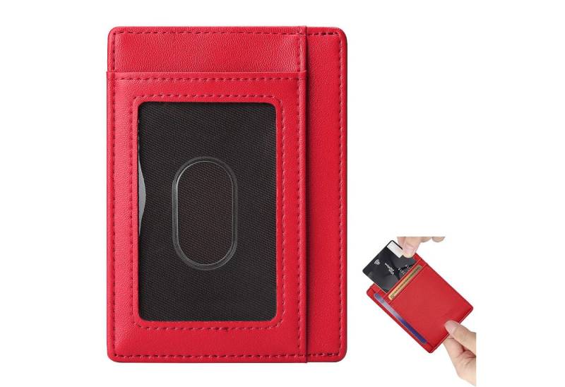 MODFU Kartenetui Geldbörse klein Leder Portemonnaie Wallet (Portmonee Kreditkartenetui mit RFID-blockierend, 1-tlg., Tragbar, 11 x 8.2 cm, mit 7 Kartenfächern und Sichtfenster), für Kreditkarte EC Karte Bank Karte Personalausweis Visitenkarten usw von MODFU