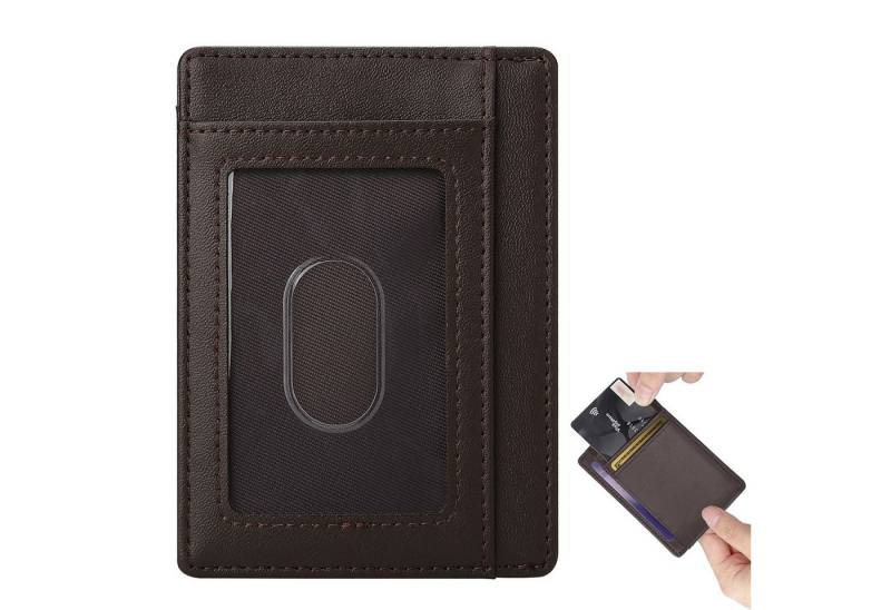 MODFU Kartenetui Geldbörse klein Leder Portemonnaie Wallet (Portmonee Kreditkartenetui mit RFID-blockierend, 1-tlg., Tragbar, 11 x 8.2 cm, mit 7 Kartenfächern und Sichtfenster), für Kreditkarte EC Karte Bank Karte Personalausweis Visitenkarten usw von MODFU