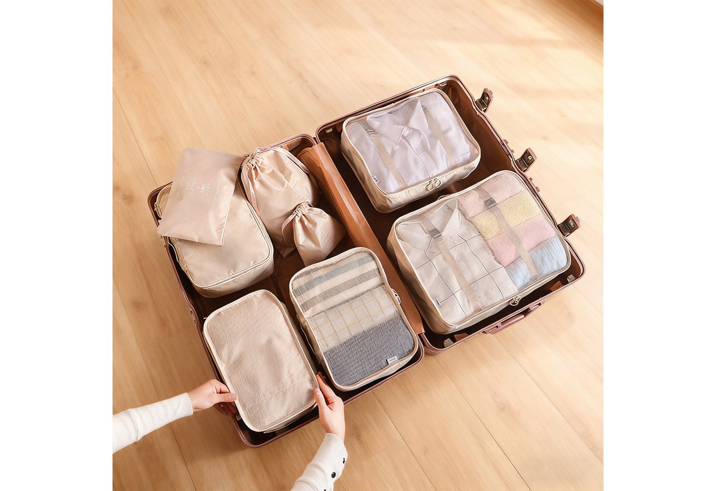 MODFU Kofferorganizer 8-teiliges Reise-Aufbewahrungsset Gepäck Organizer Set Kleidersäcke (mit Kleidersäcken Schuhbeutel Wäschebeutel Mesh-Design, 8-tlg., Verpackungswürfel, Kleidertaschen, Aufbewahrungstaschen Set), platzsparend ideal für Koffer Reisen Alltag MODFU Kofferorganizer 8-teiliges Reise-Aufbewahrungsset Gepäck Organizer Set Kleidersäcke (mit Kleidersäcken Schuhbeutel Wäschebeutel Mesh-Design, 8-tlg., Verpackungswürfel, Kleidertaschen, Aufbewahrungstaschen Set), platzsparend ideal für Koffer Reisen Alltag von MODFU