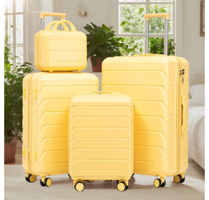 MODFU Kofferset ABS-Spinner-Trolleyset mit Zahlenschloss, 12 Rollen, (Große & mittlere Größen mit Seitenhandgriffen, Aufhängehaken & Schutzfüßen – Kosmetiktasche, 4 tlg., S-M-L-XL-Set) von MODFU