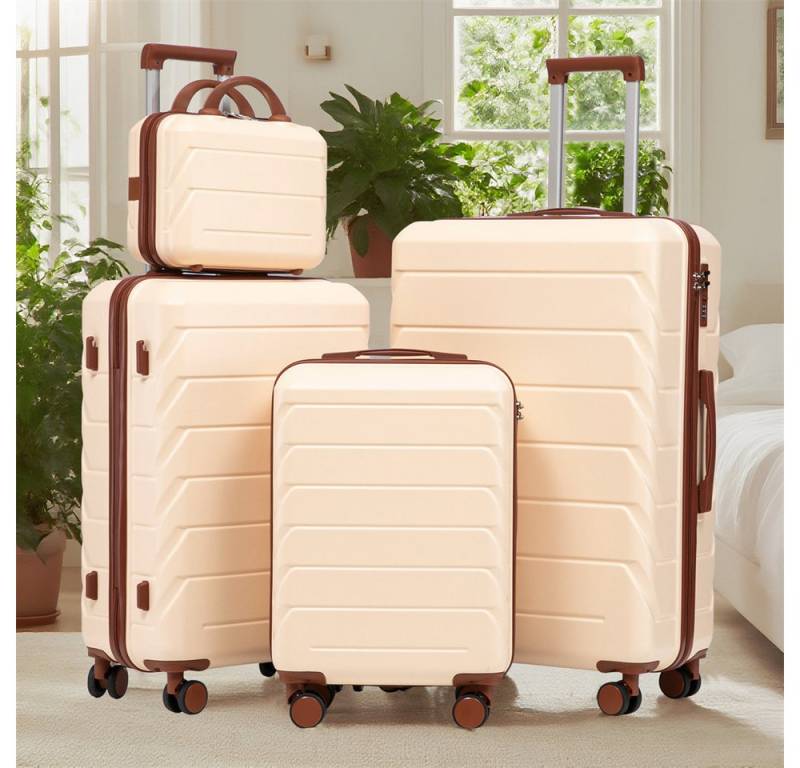 MODFU Kofferset ABS-Spinner-Trolleyset mit Zahlenschloss, 12 Rollen, (Große & mittlere Größen mit Seitenhandgriffen, Aufhängehaken & Schutzfüßen – Kosmetiktasche, 4 tlg., S-M-L-XL-Set) von MODFU