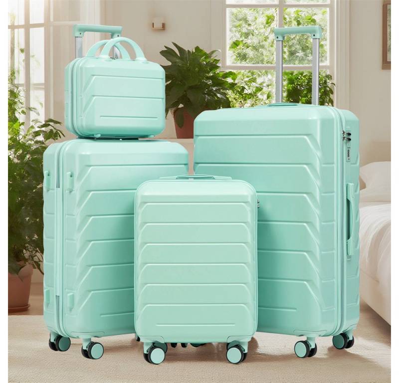 MODFU Kofferset ABS-Spinner-Trolleyset mit Zahlenschloss, 12 Rollen, (Große & mittlere Größen mit Seitenhandgriffen, Aufhängehaken & Schutzfüßen – Kosmetiktasche, 4 tlg., S-M-L-XL-Set) von MODFU