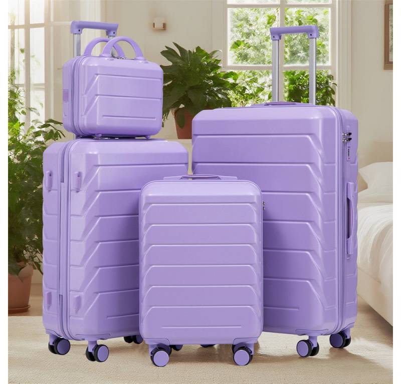 MODFU Kofferset ABS-Spinner-Trolleyset mit Zahlenschloss, 12 Rollen, (Große & mittlere Größen mit Seitenhandgriffen, Aufhängehaken & Schutzfüßen – Kosmetiktasche, 4 tlg., S-M-L-XL-Set) von MODFU