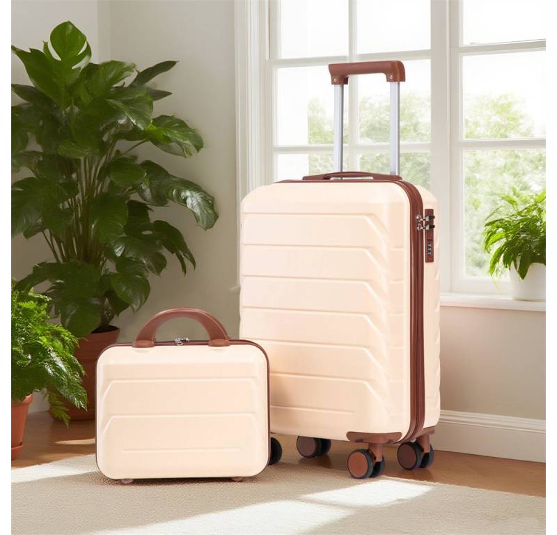 MODFU Kofferset ABS-Spinner-Trolleyset mit Zahlenschloss, 4 Rollen, (mit Kosmetiktasche, 2 tlg., S-M-Set) von MODFU