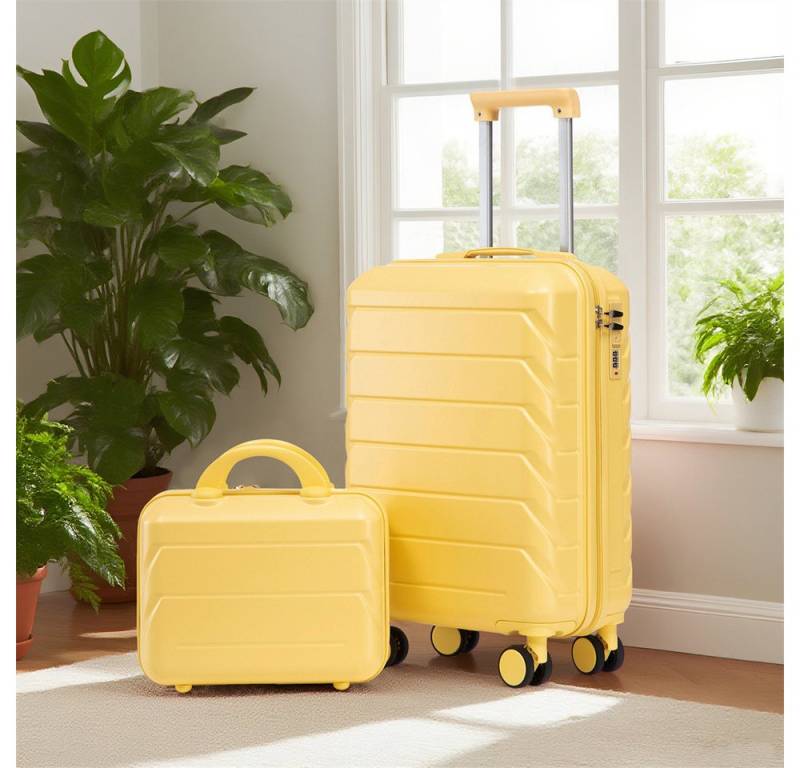 MODFU Kofferset ABS-Spinner-Trolleyset mit Zahlenschloss, 4 Rollen, (mit Kosmetiktasche, 2 tlg., S-M-Set) von MODFU