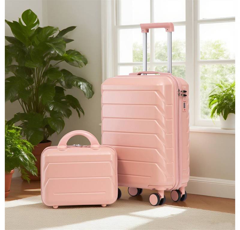 MODFU Kofferset ABS-Spinner-Trolleyset mit Zahlenschloss, 4 Rollen, (mit Kosmetiktasche, 2 tlg., S-M-Set) von MODFU