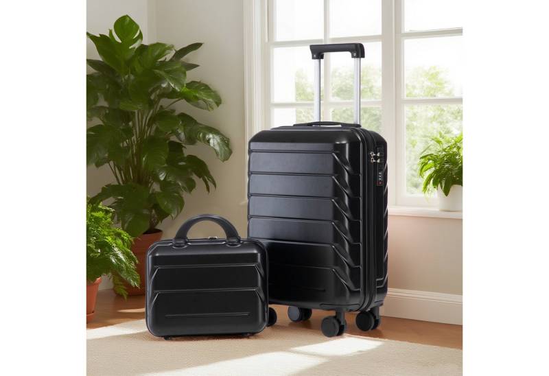 MODFU Kofferset ABS-Spinner-Trolleyset mit Zahlenschloss, 4 Rollen, (mit Kosmetiktasche, 2 tlg., S-M-Set) von MODFU