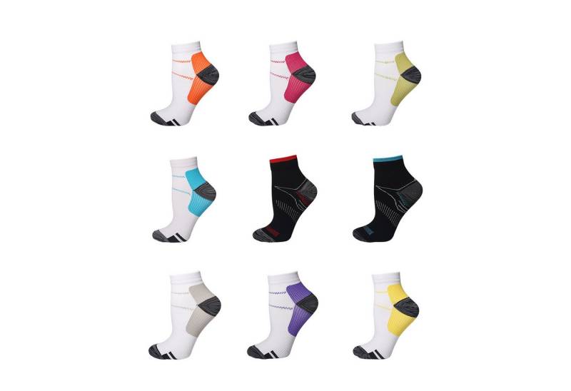 MODFU Kurzsocken 9 Paare Kompressionssocken Wandersocken Laufsocken Compression Socks (Frauen und Männer gepolsterte Sohle für Knöchelschutz, 9-Paar, Kompressionsstrümpfe Laufstrümpfe Kompression Socken Stützstrümpfe) Damen Herren für Flug Sport Reisen Radsport Laufen Yoga Fitness usw von MODFU